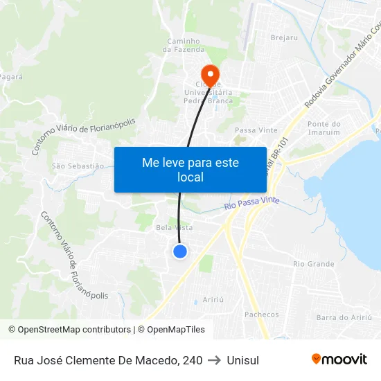 Rua José Clemente De Macedo, 240 to Unisul map