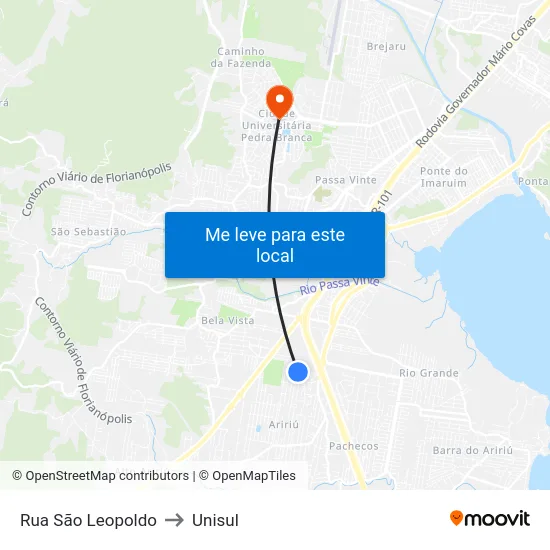 Rua São Leopoldo to Unisul map