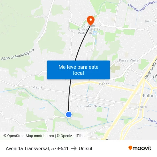 Avenida Transversal, 573-641 to Unisul map