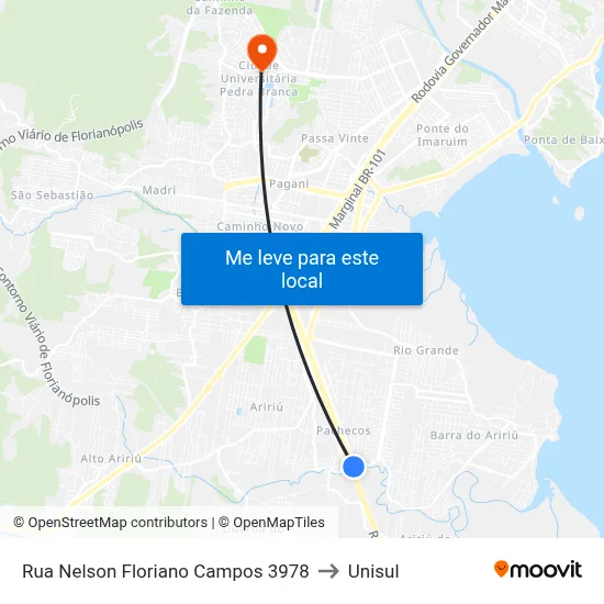 Rua Nelson Floriano Campos 3978 to Unisul map