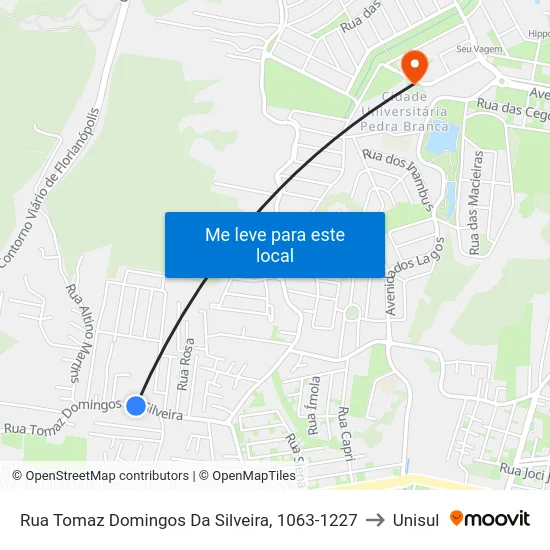 Rua Tomaz Domingos Da Silveira, 1063-1227 to Unisul map