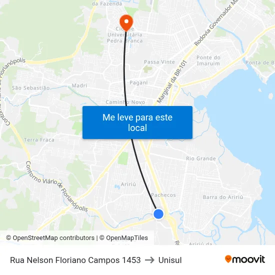 Rua Nelson Floriano Campos 1453 to Unisul map