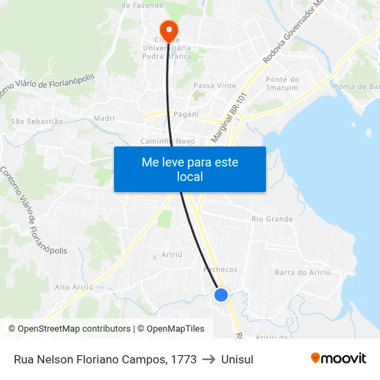 Rua Nelson Floriano Campos, 1773 to Unisul map