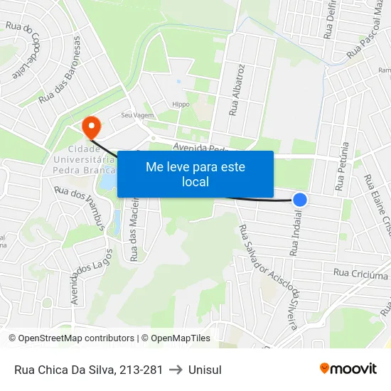 Rua Chica Da Silva, 213-281 to Unisul map