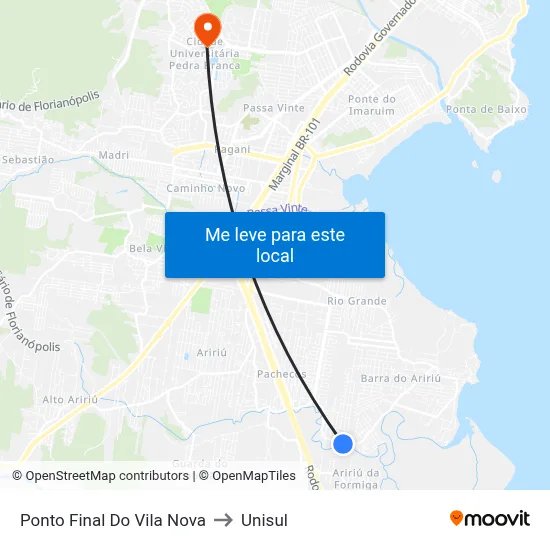 Ponto Final Do Vila Nova to Unisul map