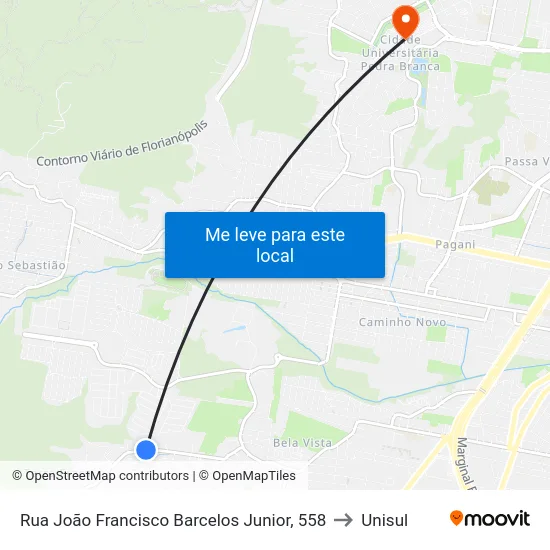 Rua João Francisco Barcelos Junior, 558 to Unisul map