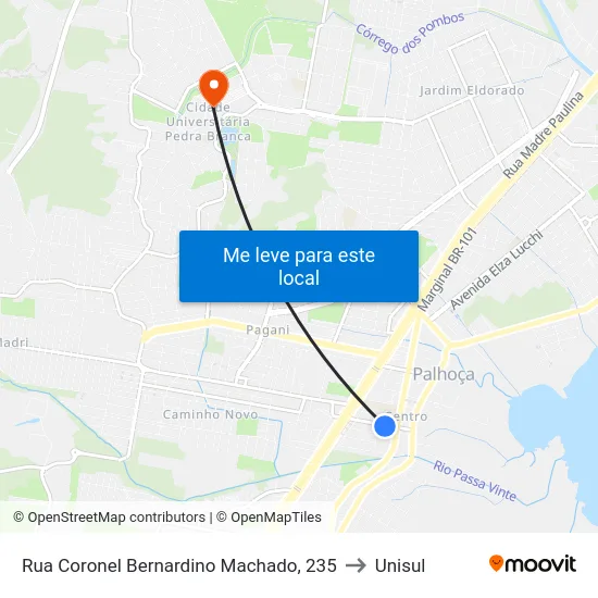 Rua Coronel Bernardino Machado, 235 to Unisul map