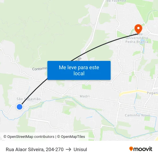 Rua Alaor Silveira, 204-270 to Unisul map