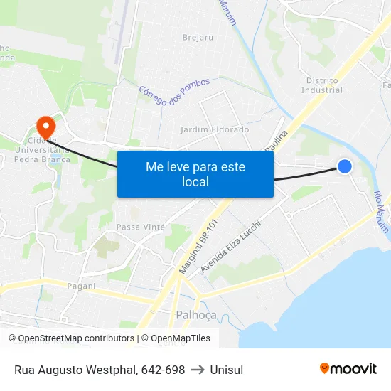 Rua Augusto Westphal, 642-698 to Unisul map
