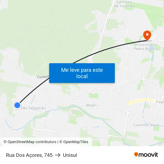 Rua Dos Açores, 745 to Unisul map