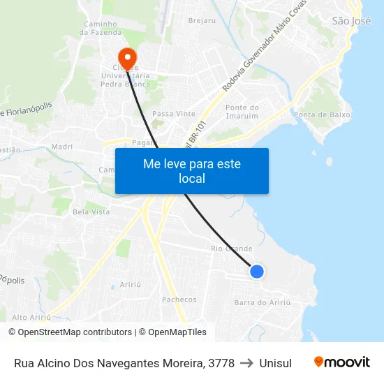 Rua Alcino Dos Navegantes Moreira, 3778 to Unisul map