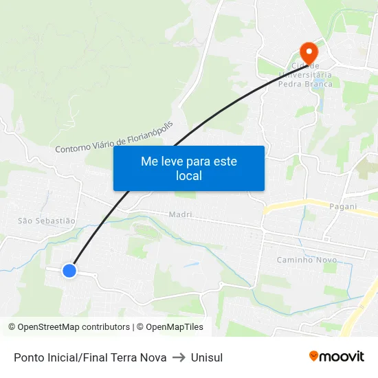 Ponto Inicial/Final Terra Nova to Unisul map