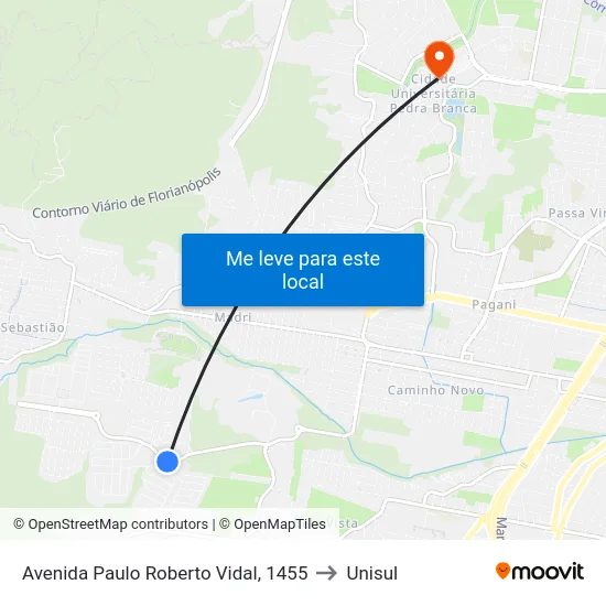 Avenida Paulo Roberto Vidal, 1455 to Unisul map