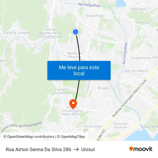 Rua Airton Senna Da Silva 286 to Unisul map