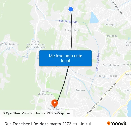 Rua Francisco I Do Nascimento 2073 to Unisul map