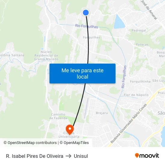 R. Isabel Pires De Oliveira to Unisul map