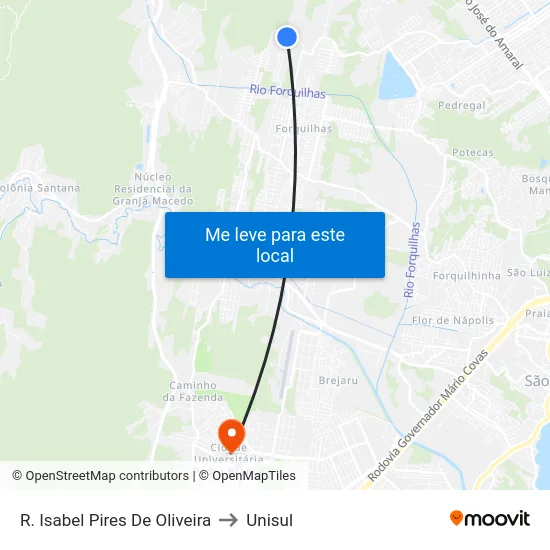 R. Isabel Pires De Oliveira to Unisul map