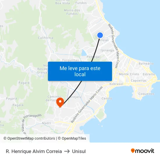 R. Henrique Alvim Correia to Unisul map