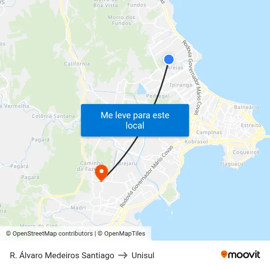 R. Álvaro Medeiros Santiago to Unisul map
