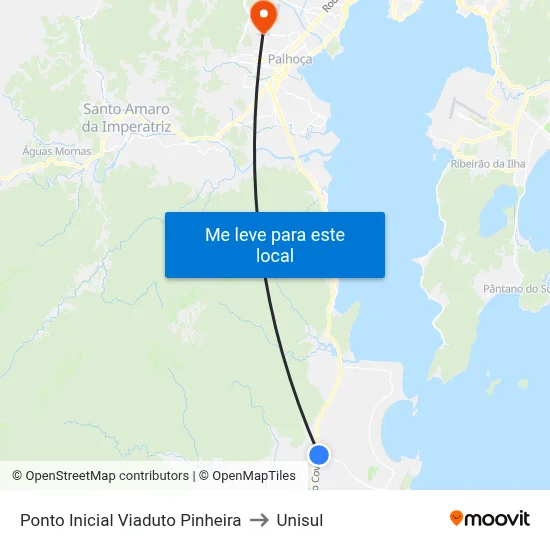 Ponto Inicial Viaduto Pinheira to Unisul map