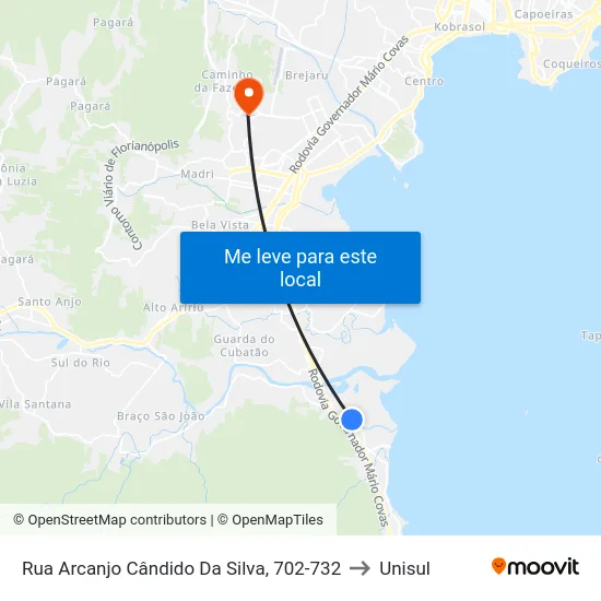 Rua Arcanjo Cândido Da Silva, 702-732 to Unisul map