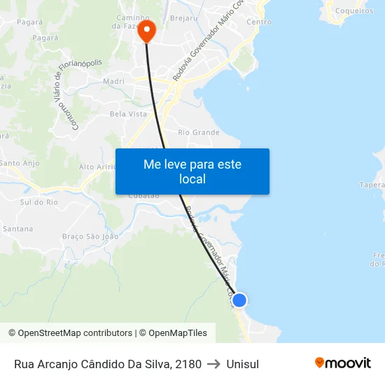 Rua Arcanjo Cândido Da Silva, 2180 to Unisul map