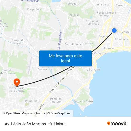 Av. Lédio João Martins to Unisul map