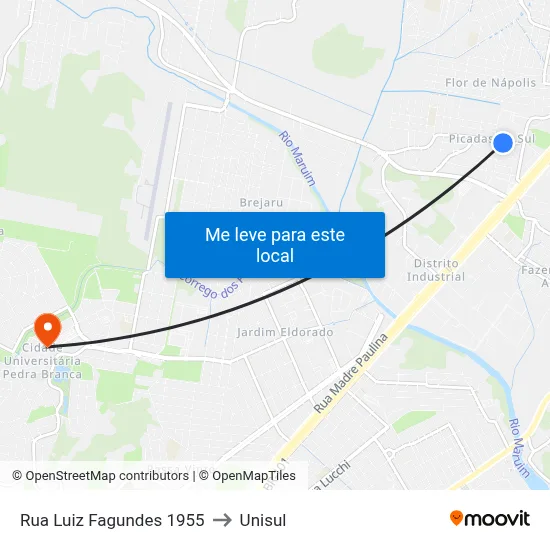 Rua Luiz Fagundes 1955 to Unisul map