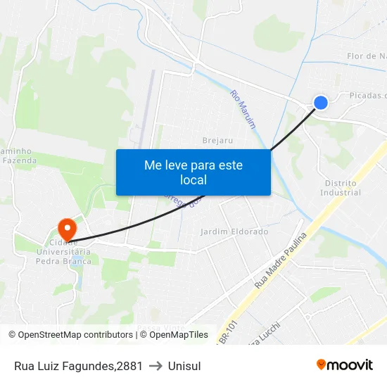 Rua Luiz Fagundes,2881 to Unisul map