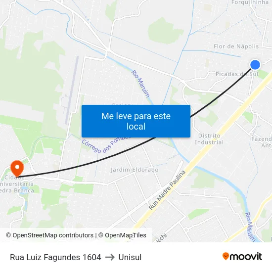 Rua Luiz Fagundes 1604 to Unisul map