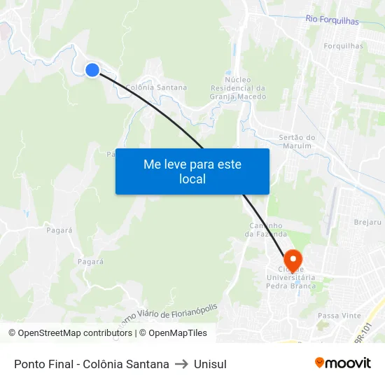 Ponto Final - Colônia Santana to Unisul map