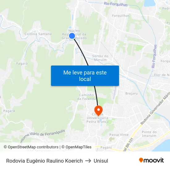 Rodovia Eugênio Raulino Koerich to Unisul map