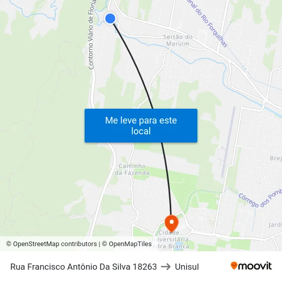 Rua Francisco Antônio Da Silva 18263 to Unisul map