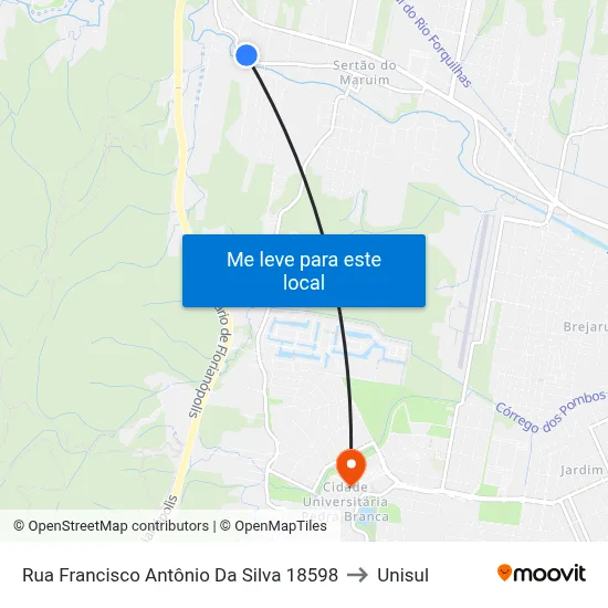 Rua Francisco Antônio Da Silva 18598 to Unisul map