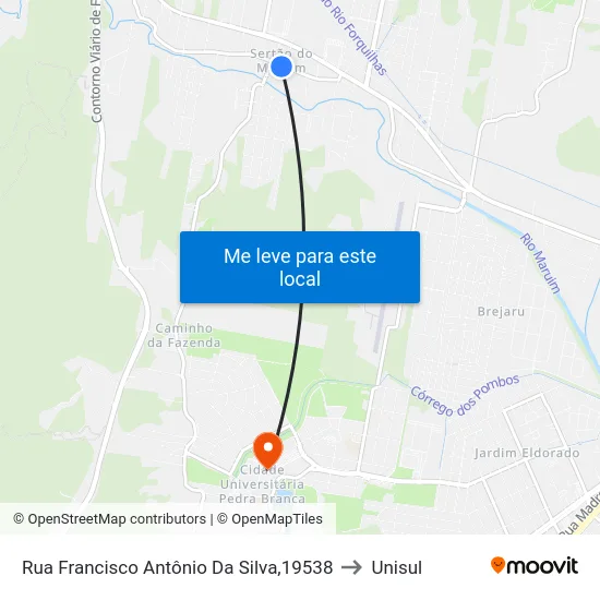 Rua Francisco Antônio Da Silva,19538 to Unisul map