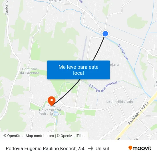 Rodovia Eugênio Raulino Koerich,250 to Unisul map