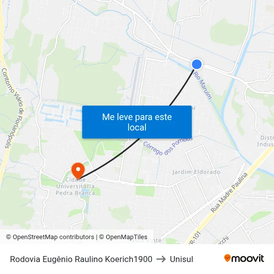 Rodovia Eugênio Raulino Koerich1900 to Unisul map