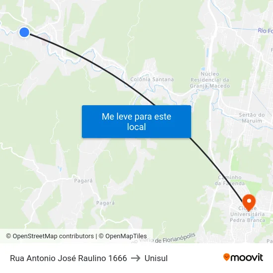 Rua Antonio José Raulino 1666 to Unisul map