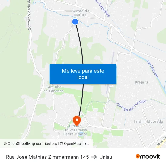 Rua José Mathias Zimmermann 145 to Unisul map