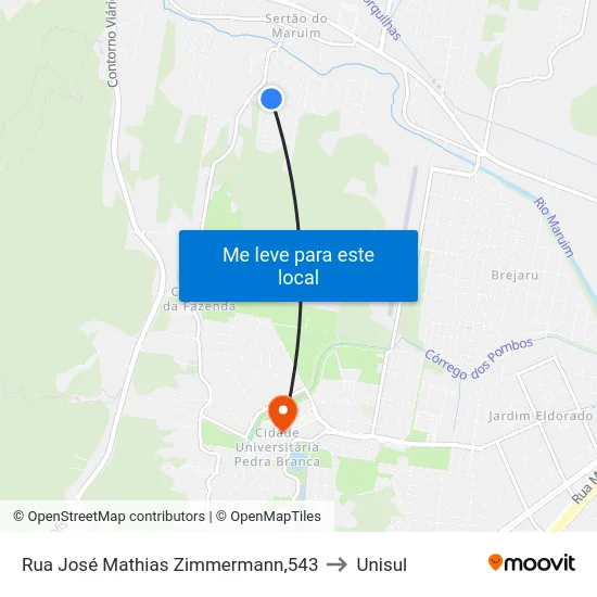 Rua José Mathias Zimmermann,543 to Unisul map