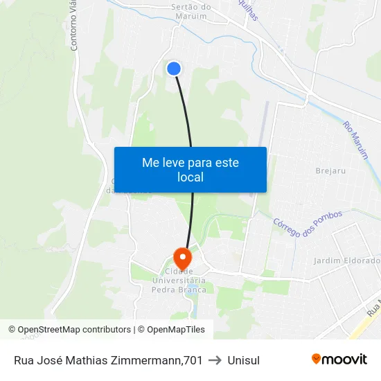Rua José Mathias Zimmermann,701 to Unisul map