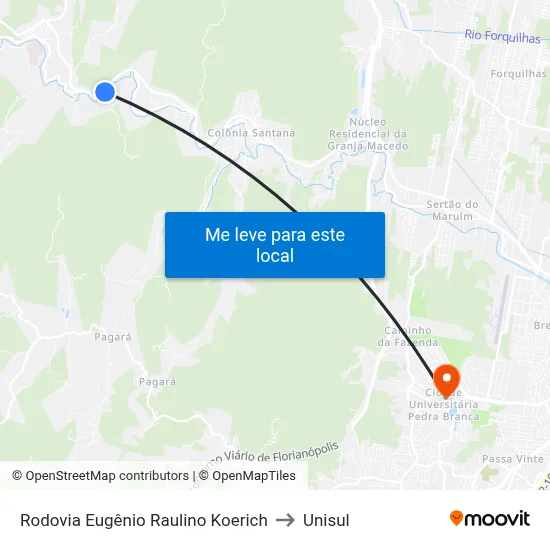 Rodovia Eugênio Raulino Koerich to Unisul map