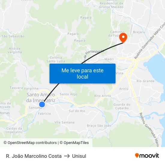 R. João Marcolino Costa to Unisul map