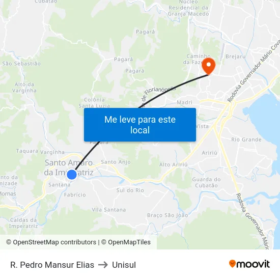 R. Pedro Mansur Elias to Unisul map