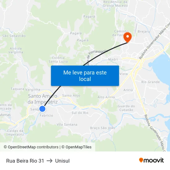 Rua Beira Rio 31 to Unisul map