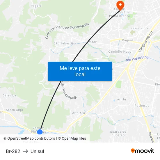 Br-282 to Unisul map