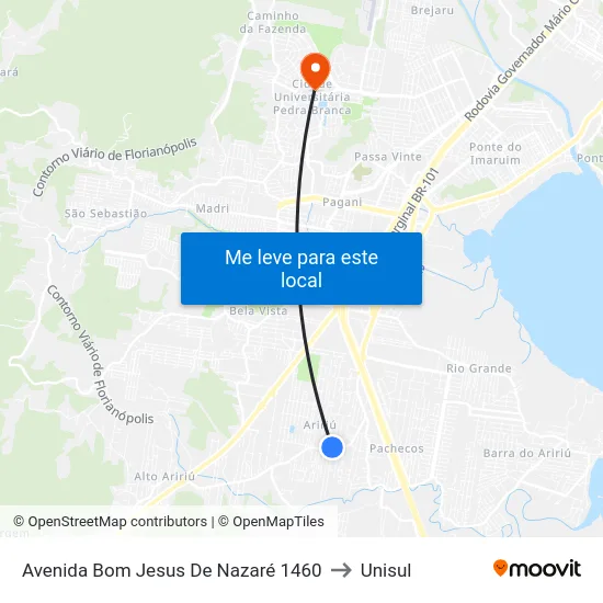 Avenida Bom Jesus De Nazaré 1460 to Unisul map
