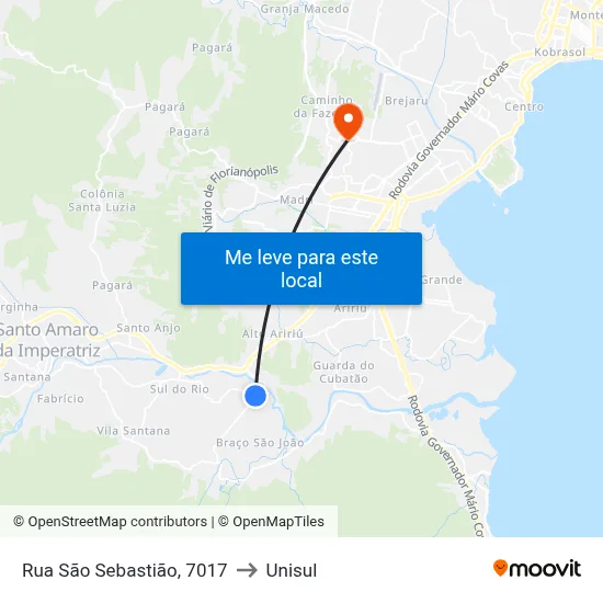 Rua São Sebastião, 7017 to Unisul map
