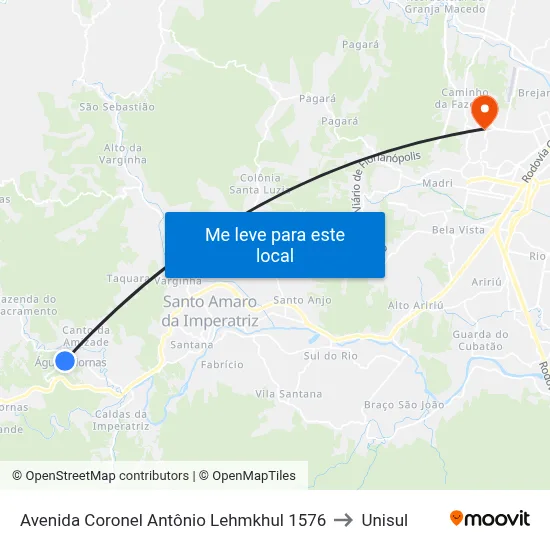 Avenida Coronel Antônio Lehmkhul 1576 to Unisul map