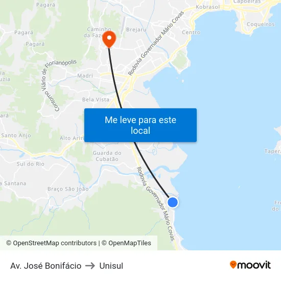 Av. José Bonifácio to Unisul map